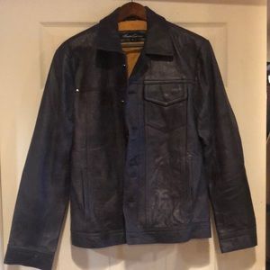 Kenneth Cole Navy Leather Trucker Jacket sz M